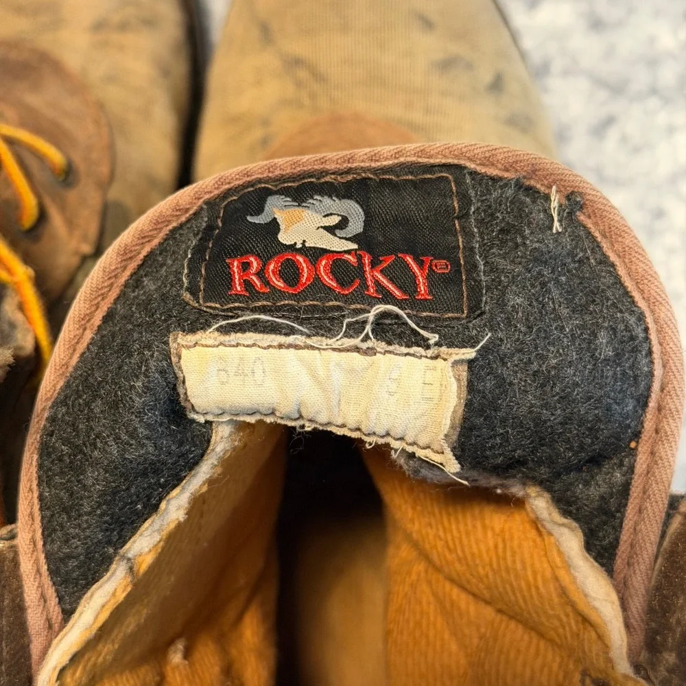 VTG Rocky 640 Gore-Tex Camo Hunting Boots Mens 9 EW USA Made Suede Cordura